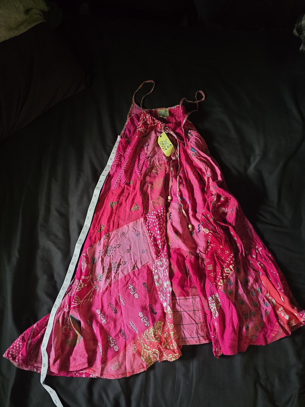 Bohemian Fuchsia Patchwork Maxi Sundress with Spaghetti Straps